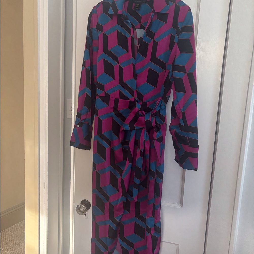 House of Harlow 1960 Geometric Long Sleeve Dress - Pink and Blue